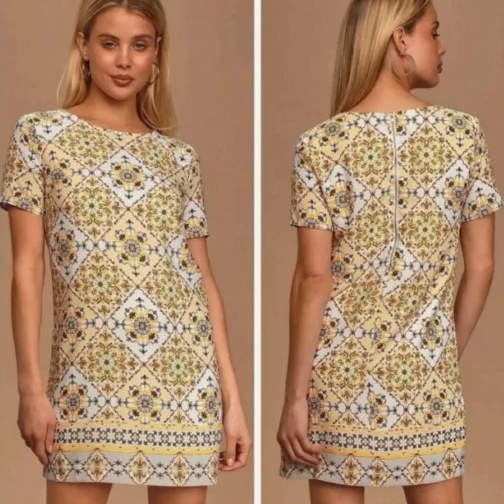 Lulus Dandy Lion Yellow Print Shift Dress Size Large